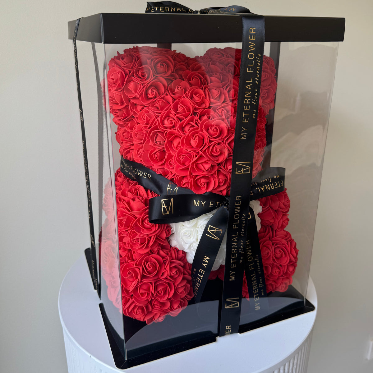 Luxe Rose Heart Bear 40cm in Red (Free Clear Gift Box)