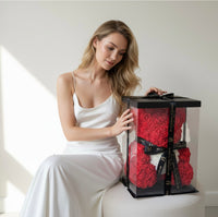 Luxe Rose Heart Bear 40cm in Red (Free Clear Gift Box)