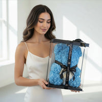 Luxe Rose Heart Bear 40cm in Blue (Free Clear Gift Box)