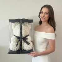 Luxe Rose Bear 40cm in White (Free Clear Gift Box)