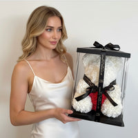 Luxe Rose Heart Bear 40cm in White (Free Clear Gift Box)