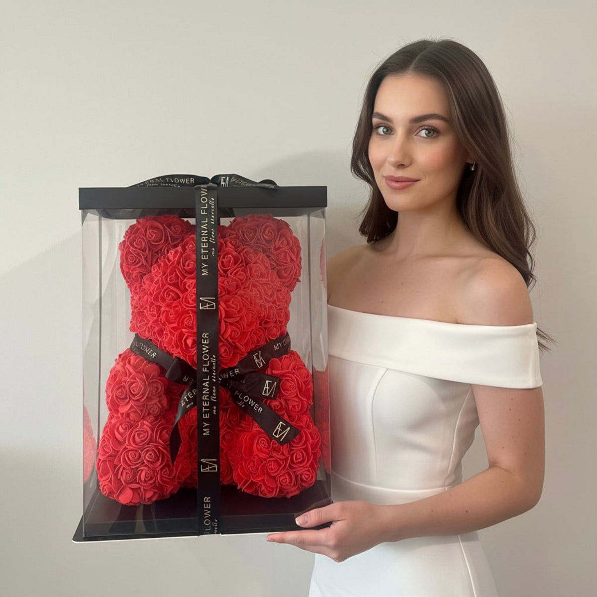 Luxe Rose Bear 40cm in Red (Free Clear Gift Box)