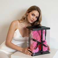 Luxe Rose Heart Bear 40cm in Pink (Free Clear Gift Box)