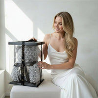 Luxe Rose Heart Bear 40cm in Grey and White (Free Clear Gift Box)