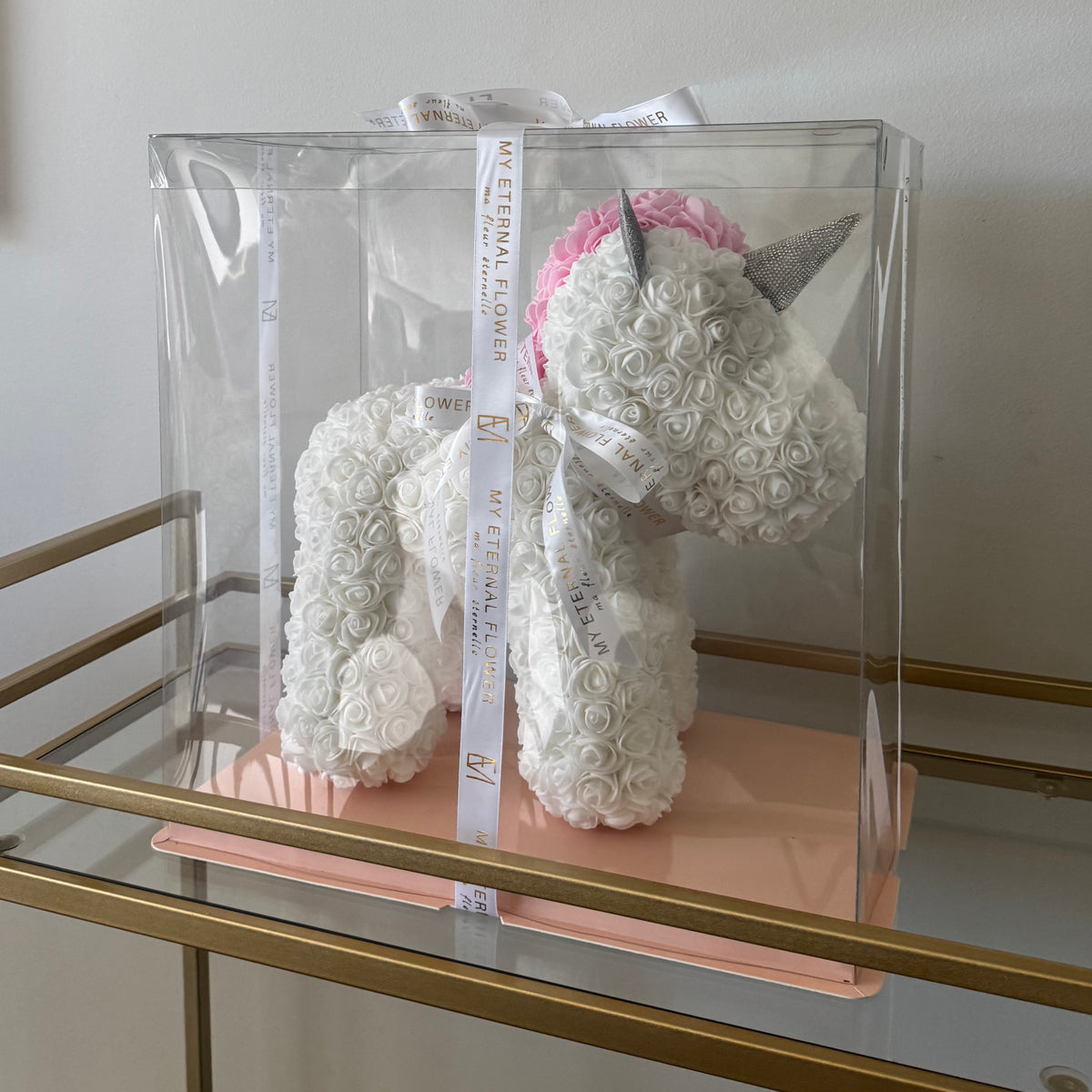 Grande White Unicorn Rose Bear
