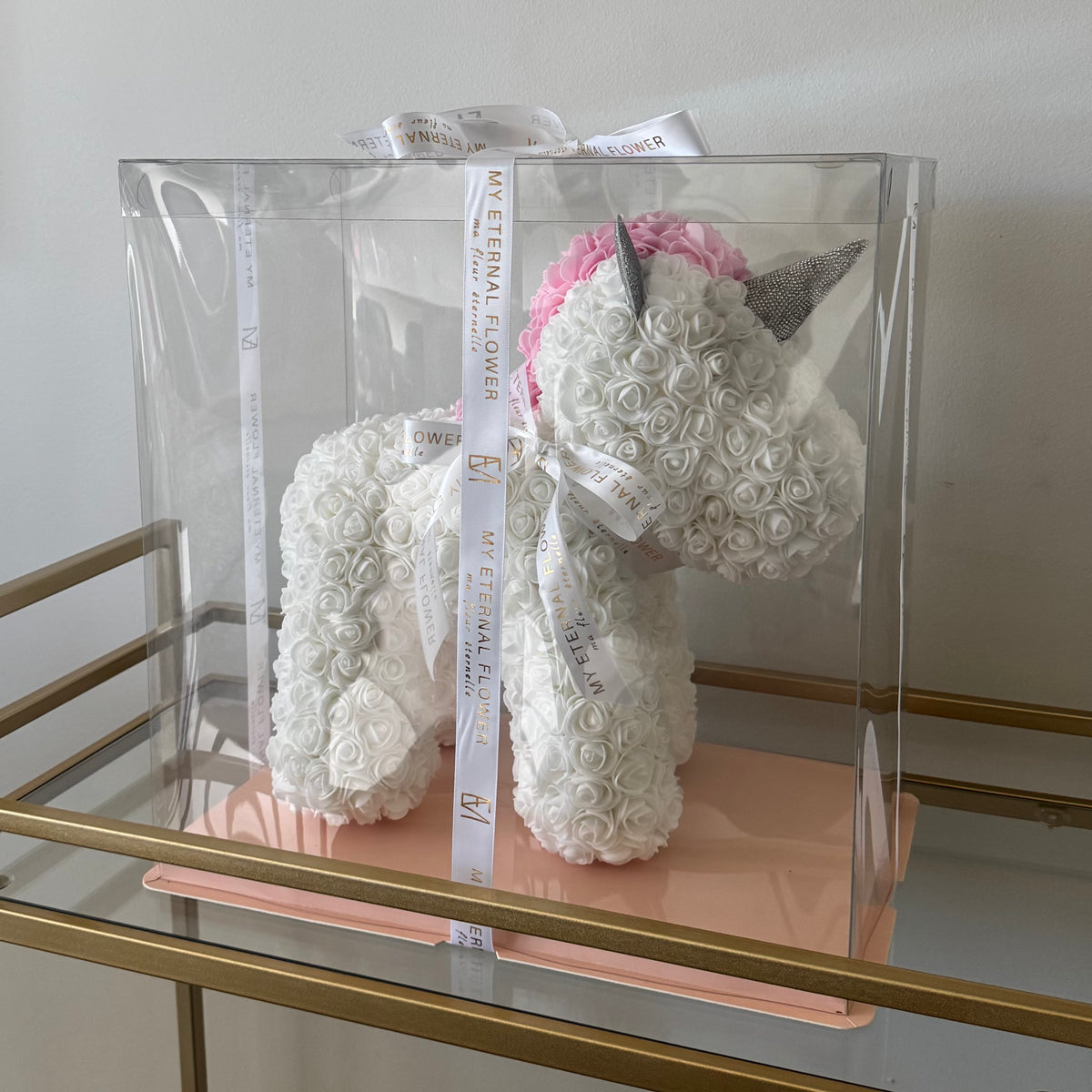 Grande White Unicorn Rose Bear