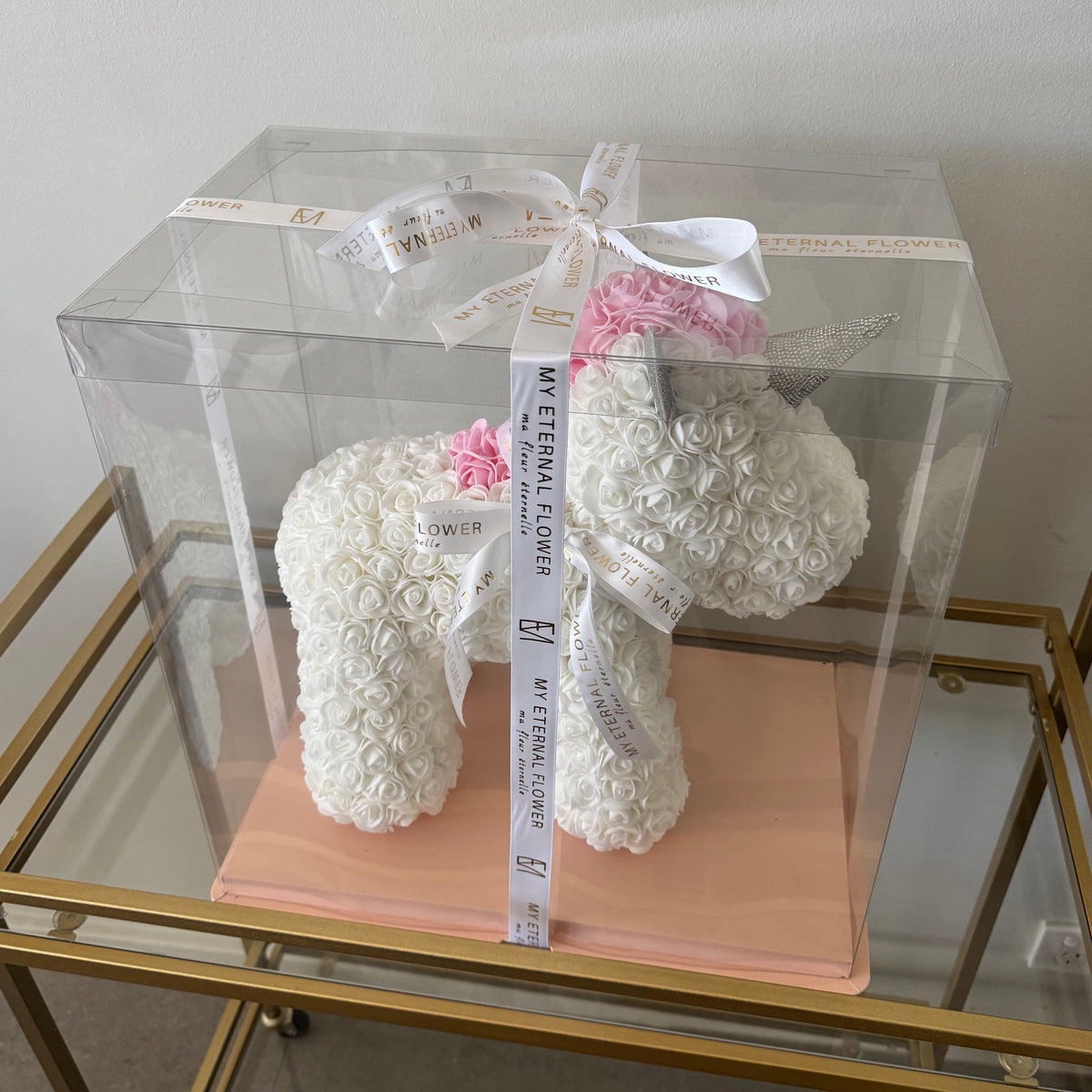 Grande White Unicorn Rose Bear