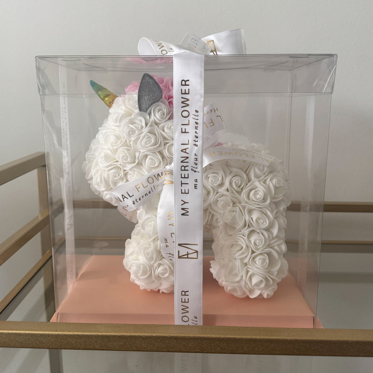 Mini White Unicorn Rose Bear – My Eternal Flower