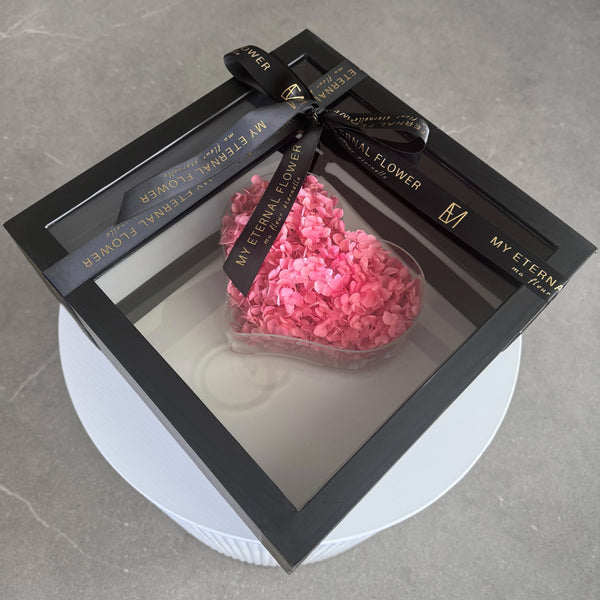 Floating Heart Pink Hydrangea Acrylic Box
